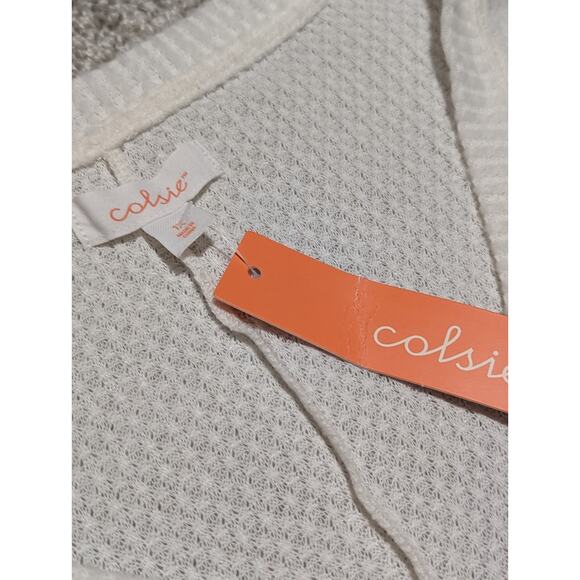 COLSIE, Button Down Waffle Knit Cardigan Sweater, White/Pinks, Women's XL NWT - Picture 3 of 6